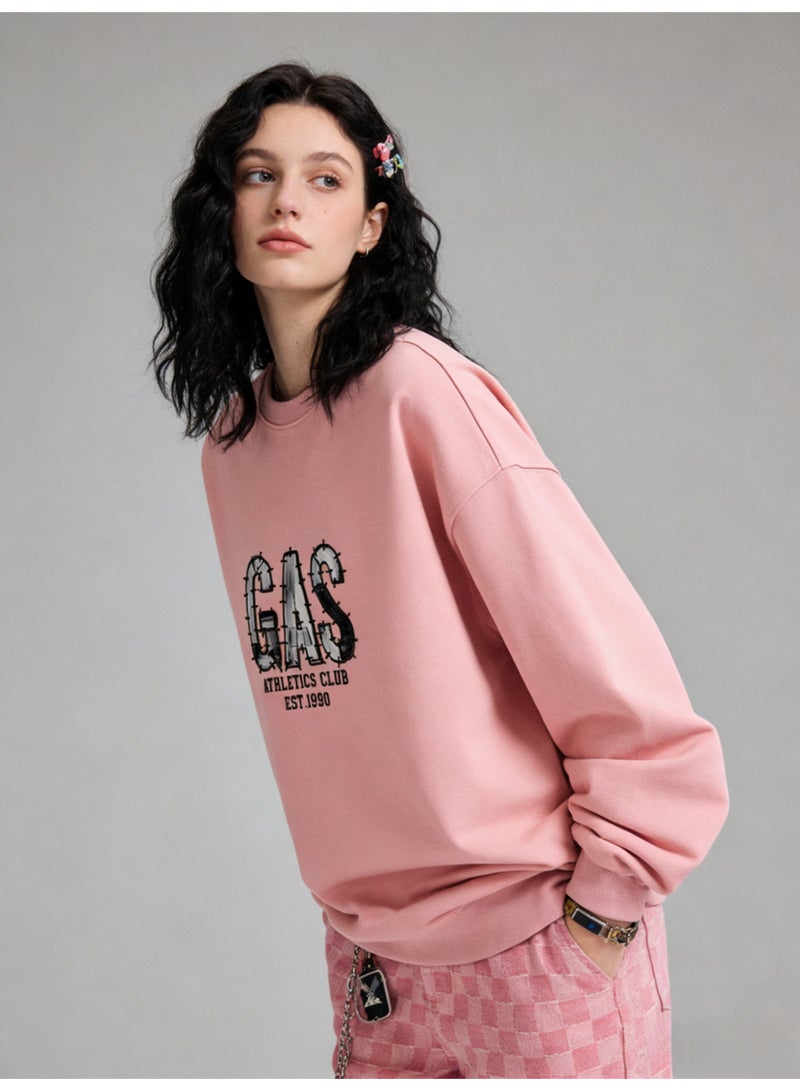 GAS Dusty Pink "GAS ATHLETICS CLUB" Distressed Letter Oversized Crew Neck Sweatshirt | Unisex Pullover With "EST.1990" Print - Image 5
